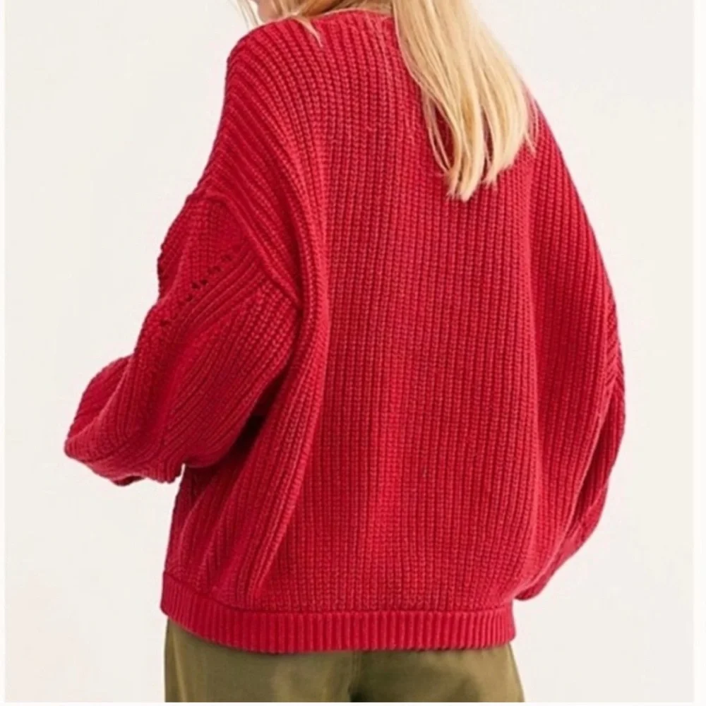 Free People Women's All Day Long V Neck Sweater - Fuego Rosa - tagged S, fits L